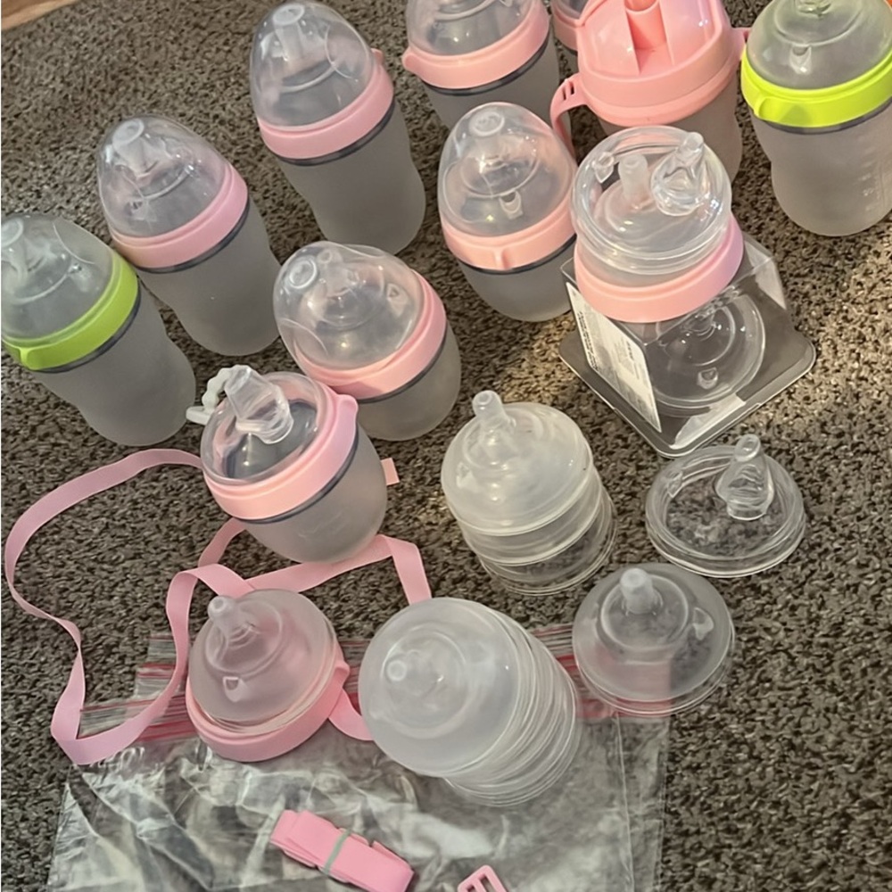 Pink and Green Baby Bottle Set